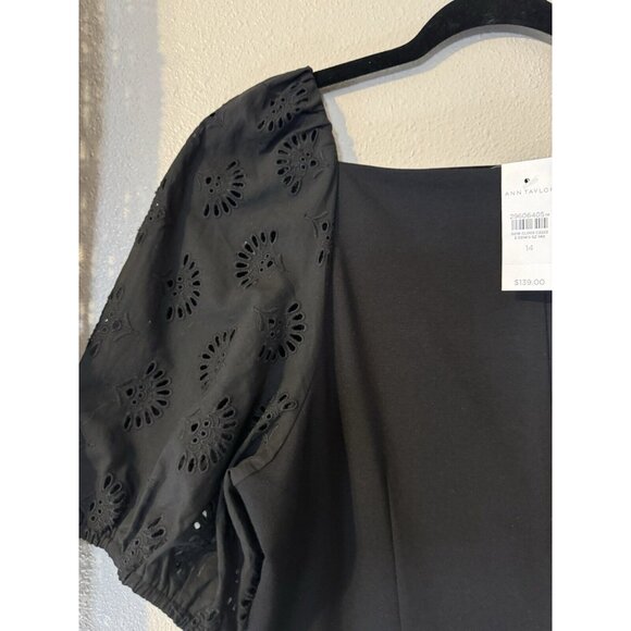 Ann Taylor Dress 14 Black Eyelet Short Sleeve Ponte Career Church NWT Washable - Picture 10 of 12